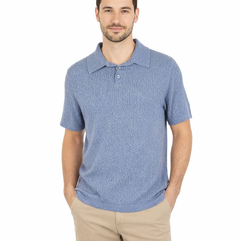 Christian Lacroix Men's XL Merino Wool SS Blue Collared Polo Sweater NWT